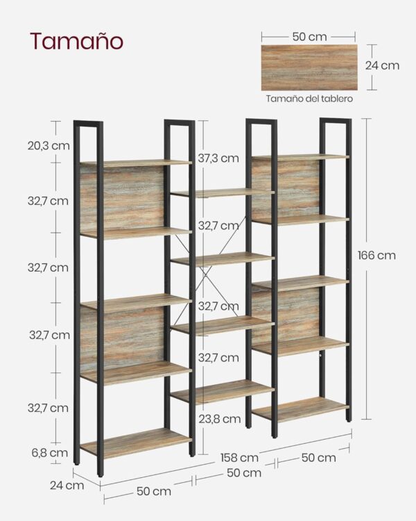 Librería VASAGLE con 14 Estantes - Estructura de Metal, Ideal para Living, Estudio u Oficina - Estilo Industrial, 24 x 158 x 166 cm - Image 9