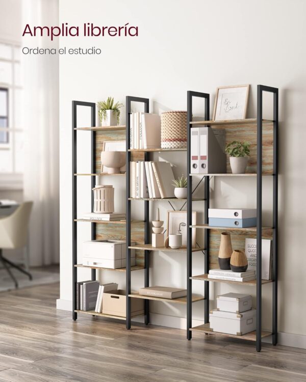 Librería VASAGLE con 14 Estantes - Estructura de Metal, Ideal para Living, Estudio u Oficina - Estilo Industrial, 24 x 158 x 166 cm - Image 3