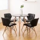 Set de Mesa Eames Redonda de Vidrio + 4 Sillas Alto Impacto – Diseño Moderno y Elegante