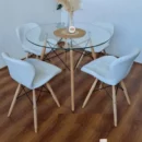 Set de Mesa Eames Redonda de Vidrio + 4 Sillas Alto Impacto – Diseño Moderno y Elegante