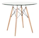 Juego de Comedor Eames – Mesa Redonda de Vidrio 100 cm + 4 Sillas Blancas con Patas de Madera