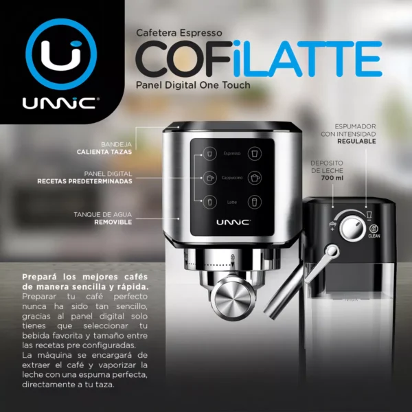 Cafetera Espresso 3 en 1 Unnic COF02 – 20 Bares, 1350W, Depósito de Leche y Vaporizador - Image 3