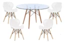 Set de Mesa Eames Redonda de Vidrio + 4 Sillas Alto Impacto – Diseño Moderno y Elegante