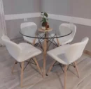 Set de Mesa Eames Redonda de Vidrio + 4 Sillas Alto Impacto – Diseño Moderno y Elegante