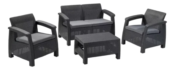 Juego de Living de Jardín Símil Ratán – 4 Piezas, Sillón, 2 Sillas y Mesa - Image 10