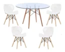 Set de Mesa Eames Redonda de Vidrio + 4 Sillas Alto Impacto – Diseño Moderno y Elegante