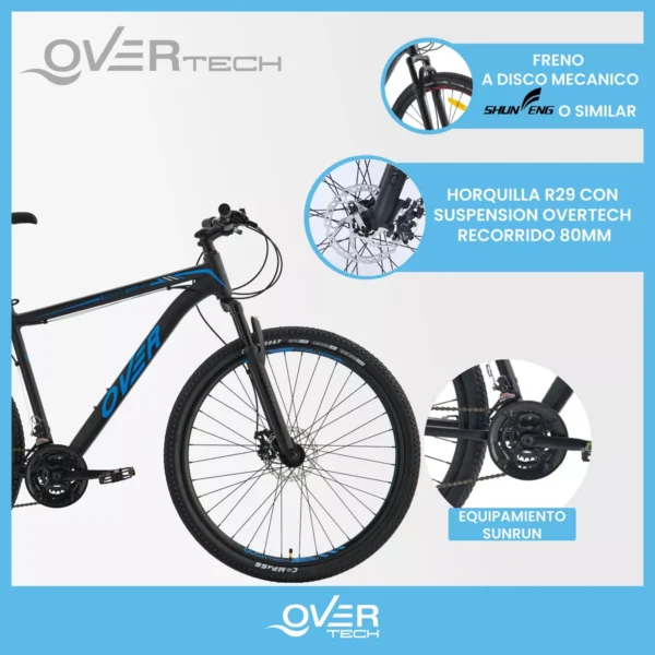 Bicicleta MTB Overtech Q6 R29 - Aluminio, 21 Velocidades y Frenos a Disco - Image 3