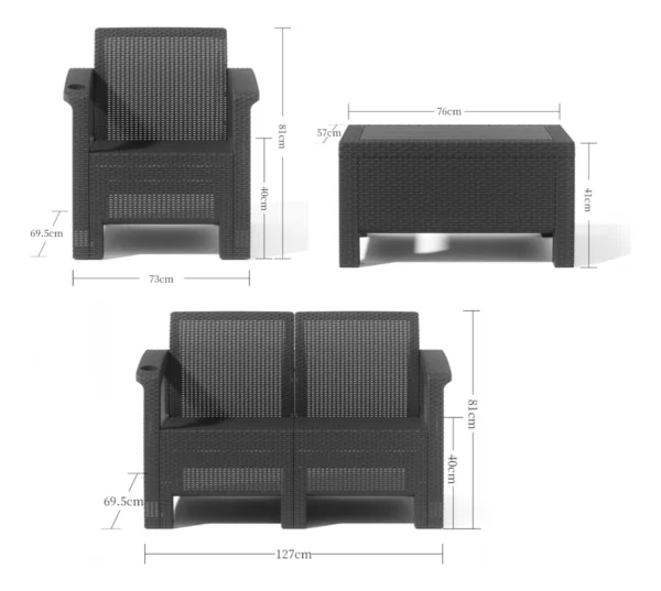 Juego de Living de Jardín Símil Ratán – 4 Piezas, Sillón, 2 Sillas y Mesa - Image 11