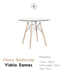 Juego de Comedor Eames – Mesa Redonda de Vidrio 100 cm + 4 Sillas Blancas con Patas de Madera