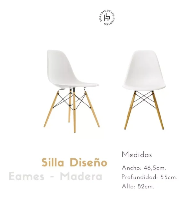 Juego de Comedor Eames – Mesa Redonda de Vidrio 100 cm + 4 Sillas Blancas con Patas de Madera - Image 7