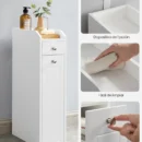 Armario Estrecho para Baño - Mueble Organizador con Cajones y Portarrollos